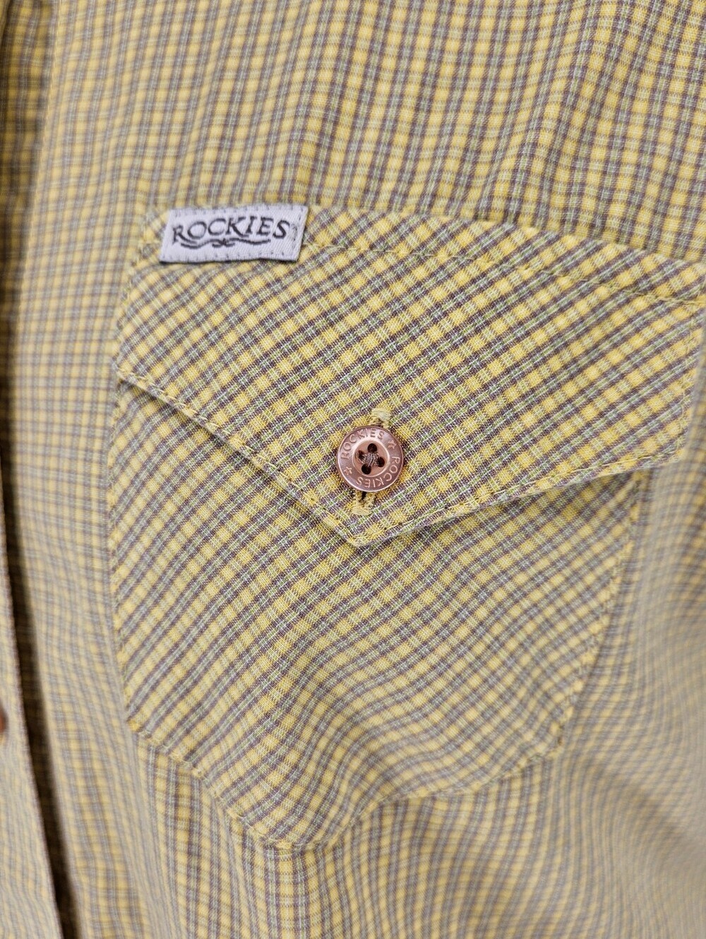 Rockies Western Shirt Yellow Check Plaid Sleeveless Button Collared Top Medium - Picture 4 of 8